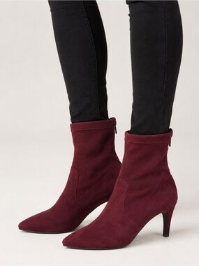 Aerosoles Womens Burgundy Suede Mid-Calf Heeled Boots With Back Zipper Closure